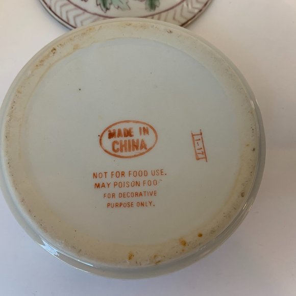 Vintage Chinoiserie Floral Vase & Candy Dish with Lid 3 PC Set Pink & Green - Picture 6 of 6